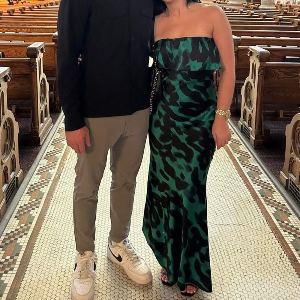Green and Black Strapless Dress